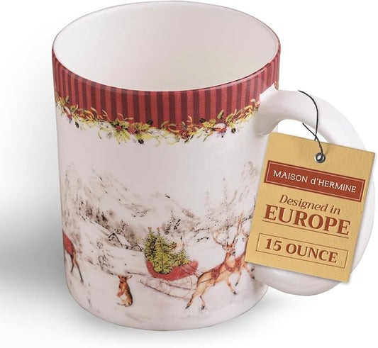 Maison d' Hermine Coffee Mug with Handles Tea Cups (12 Ounce, Pack of 1) | Fine Bone China Coffee Mugs for Hot Beverages Cappuccino Latte Home Hotel Spring Summer -Christmas Tradition - Landscape by MaisondHermine