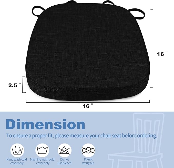 BUYUE Thickened 2.5" Friendly Woven Fabric Dining Chair Cushion, U-Shape High Density Foam Comfortable Chair Pad for Kitchen, Slip Resistant Indoor Seat Cushion (1 Piece, Black) - Image 2