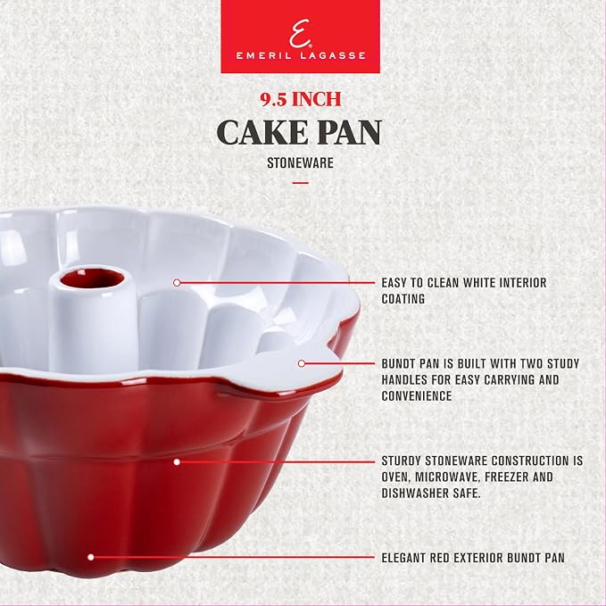 Emeril Lagasse Fluted Cake Pan Stoneware 9.5 in – Pound Cake Baking Pan, Perfect for Baking Delicious Cakes! - Image 4