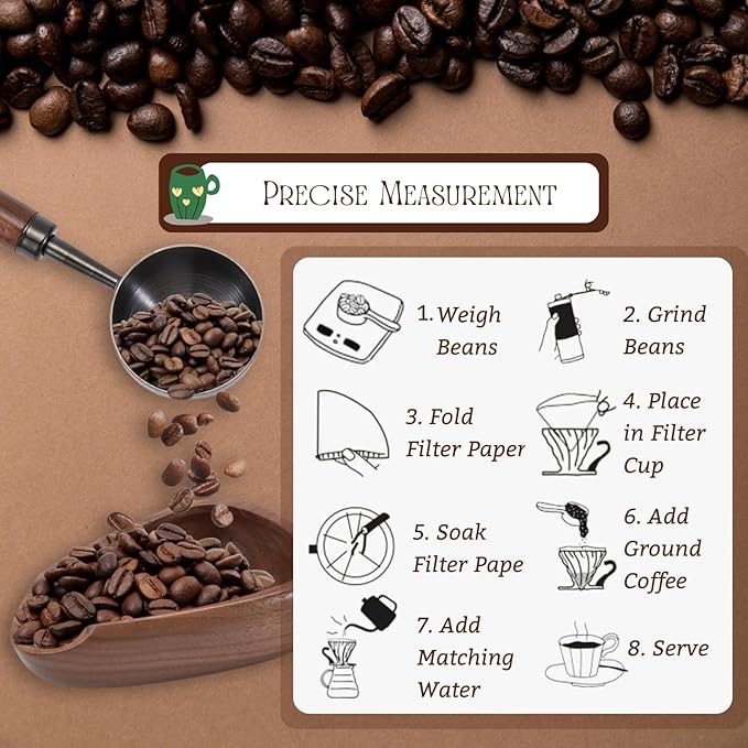 Vintage Coffee Scoop 10g/30ml Capacity 2pcs Retro 304 Stainless Steel Coffee Measuring Spoon Walnut Wooden Handle Coffee Scoop Kitchen Utensil for Measuring Scooping Tea Coffee Spices (Long Handle)