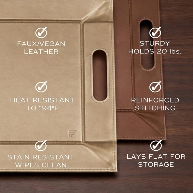2-in-1 Serving Tray & Placemat | Faux Leather & Reversible | Lays Flat as a Placemat or Folds into an Ottoman Food Tray, Easy to Clean - Image 6