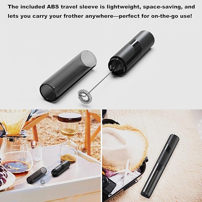 Handheld Milk Frother with Cover- 15-Second Silent Drink Mixer, Travel-Ready with ABS Sleeve, Battery-Powered for Coffee, Matcha & Shakes (With Cover) (With Cover)