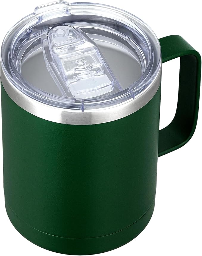 MEWAY 12oz Coffee Mug With Handle and Sliding Lid,Stainless Steel Travel Tumbler Cup with Handle,Double Wall Vacuum Insulated Camping Cup for Hot & Cold Drinks Tea (Forest Green,Set of 1) by MEWAY