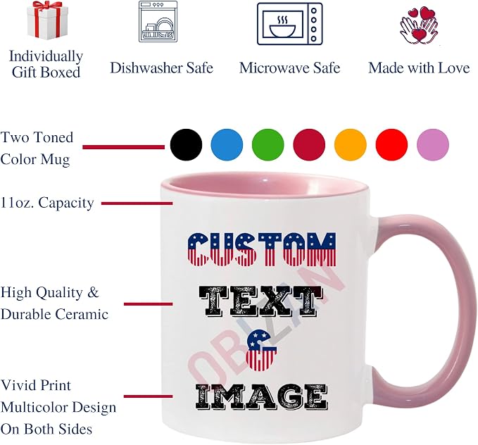 Custom Coffee Mug with Photo, Text, or Logo | Personalized Ceramic Mug 11oz | Customizable Gift for Men, Women | Unique Gift for Birthdays, Holidays, Christmas | White - Pink - Image 7