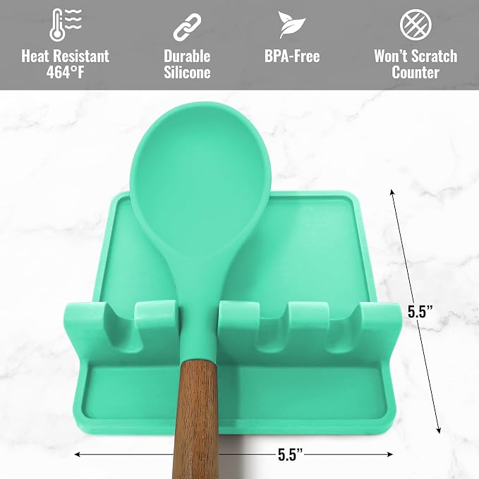 Zulay Kitchen Silicone Utensil Rest with Drip Pad for Multiple Utensils - BPA-Free, Heat-Resistant Spoon Rest & Spoon Holder for Stove Top - Kitchen Utensil Holder for Ladles & Tongs - Carnival Grass - Image 5
