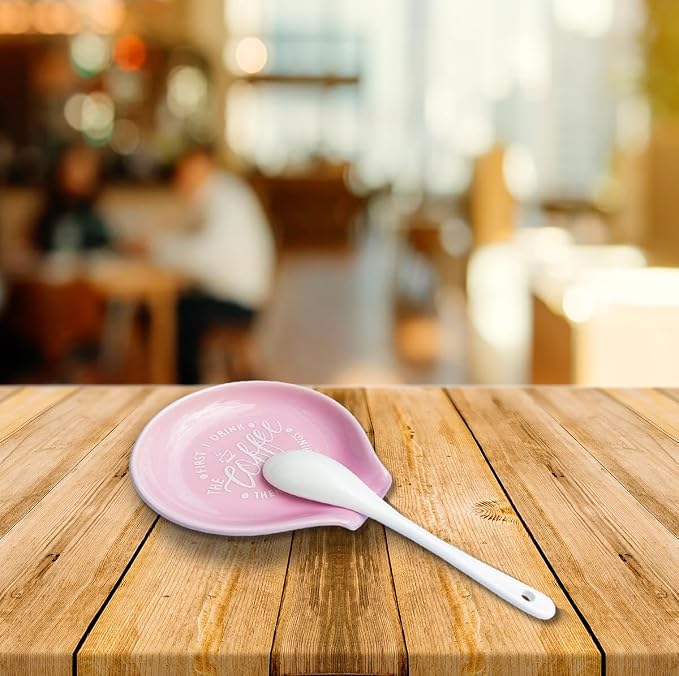 Funny Coffee Quote First I Drink The Coffee Then I Do The Things Ceramic Spoon Holder-Light Purple Coffee Spoon Rest -Cafe Station Bar Accessories - Image 6