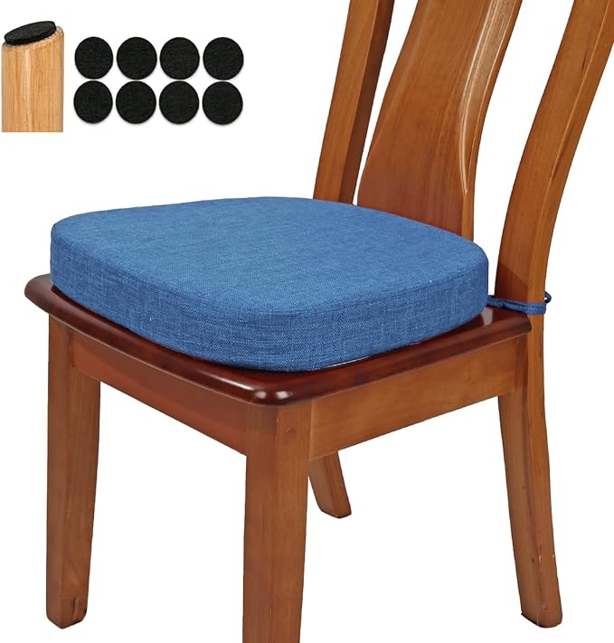 BUYUE Thickened 2.5" Friendly Woven Fabric Dining Chair Cushion, U-Shape High Density Foam Comfortable Chair Pad for Kitchen, Slip Resistant Indoor Seat Cushion (1 Piece, Dark Blue) by BUYUE