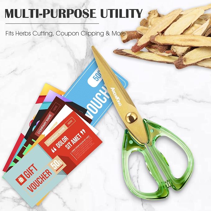 8.0inch Kitchen Shears, Sharp Stainless Steel Meat & Poultry Scissors, Transparent Green Acrylic Handle, All Purpose Utility Cooking Scissors for Kitchen/BBQ/Home/Office - Image 3