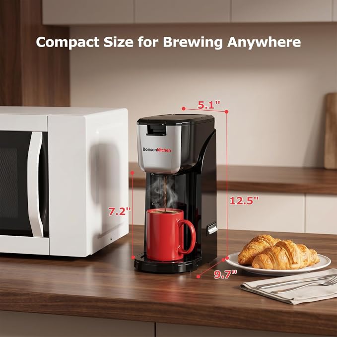 Bonsenkitchen Single Serve Coffee Maker, 6-14 oz Brew Sizes, Brewing | Travel Mugs Friendly, Compact Portable Coffee Machine for Small Spaces, Ideal for Kitchen - Image 6