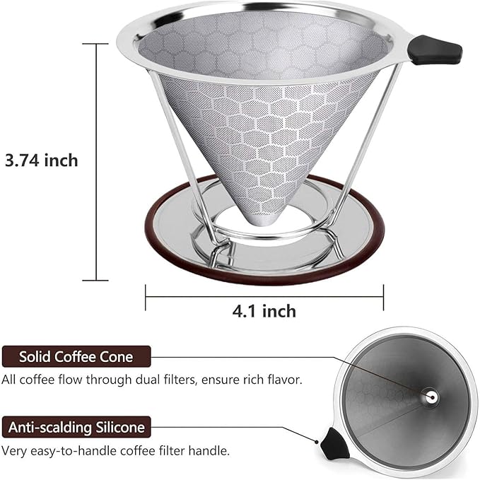 Stainless Steel Coffee Filter Reusable Strainers Dripper Manual Brewing Supplies Stainless Steel