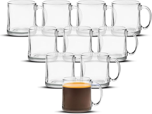 Libbey Clear Glass Coffee Mugs 13 oz. Set of 10, Bulk Pack - Perfect for Coffee, Tea, Espresso, Hot Cocoa, Other Beverages - Clear Bottom