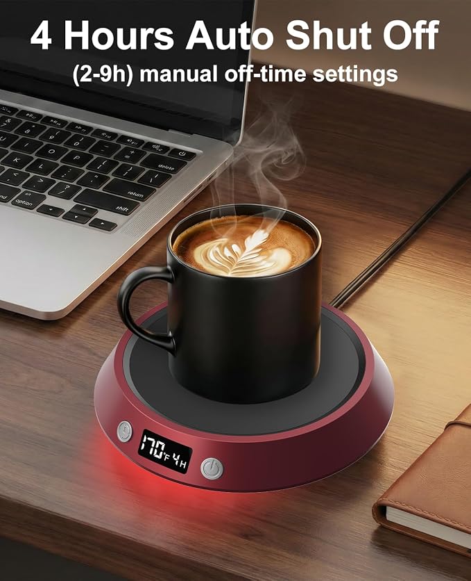 Kepwam Coffee Mug Warmer - 50W Electric Coffee Warmer for Desk 3 Temp Settings & 2-9 Timer Smart Cup Warmer for Desk Candle Warmer Plate with LED Lights Beverage Tea Milk Warmer for Home & Office - Image 3