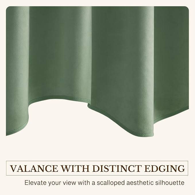 Sage Green Valance for Windows 52x18 Inch 1 Panel | 300GSM Super Soft Fabric, Wavy Sage Kitchen Valance, Aesthetic Window Treatment Decor for Bathroom, Farmhouse, Bedroom - Image 5