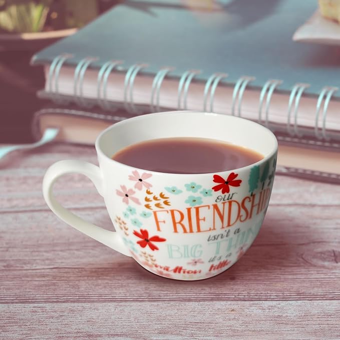 20 oz Floral Best Friend Coffee Mug, Premium Bone China Tea Cup with Meaningful Friendship Quote, Cute Soul Sister Gift for Women, Designed in England by Harvest Green Studio - Image 6