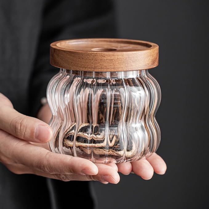 Glass Food Storage Container Jar with Airtight Seal Acacia Wood Lids Clear Glass canister Coffee,Tea,Spice Containers Sugar,Cookies,Nuts,Snack,Candy Jar - Image 5