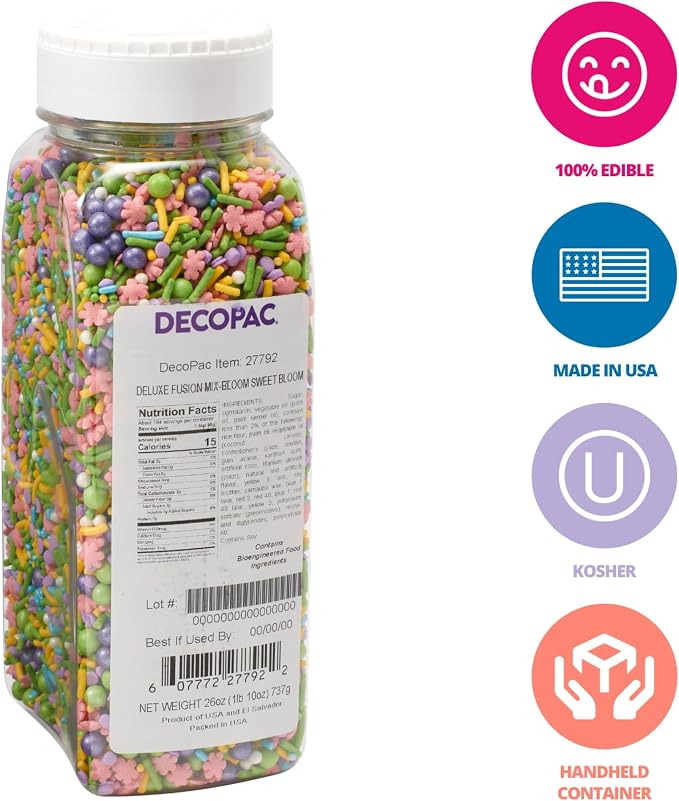 DECOPAC Bloom Sweet Bloom Deluxe Fusion Mix, 26oz, Fancy Candy Sprinkles in Handheld Container, Edible Sprinkles For Celebration Cakes, Cupcakes, Cookies and Donuts, Spring Colors - Image 2