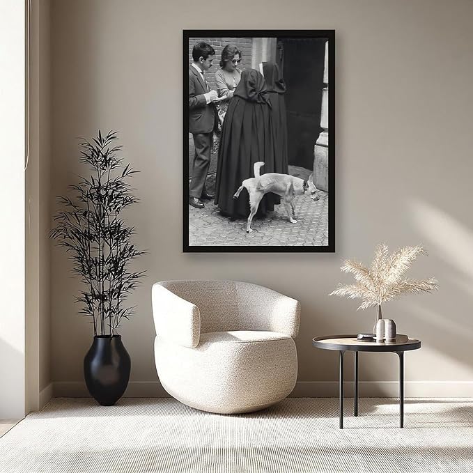 UXCBIA Dog Pees on Nun, Black And White, Vintage Funny Photo Humor Poster Canvas Poster Bedroom Decor Sports Landscape Office Room Decor Gift Black Frame 08x12in(20x30cm) - Image 8