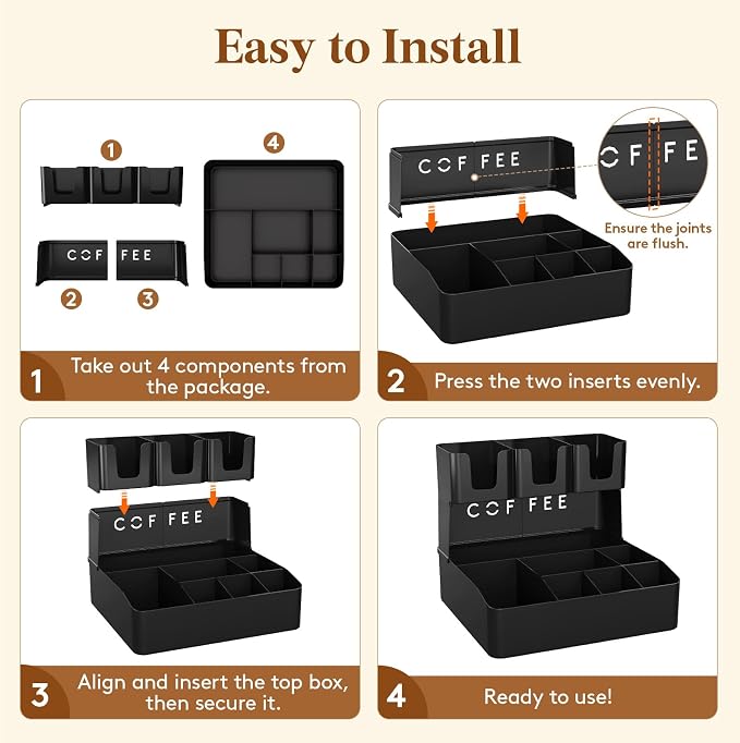 Lifewit 2-tier Coffee Station Organizer Caddy for Countertop, 10 Compartments Coffee Bar Organizers for Cups, Pods, Sugar, Compact Condiment Holders Storage for Office Breakroom Kitchen Home Black - Image 7