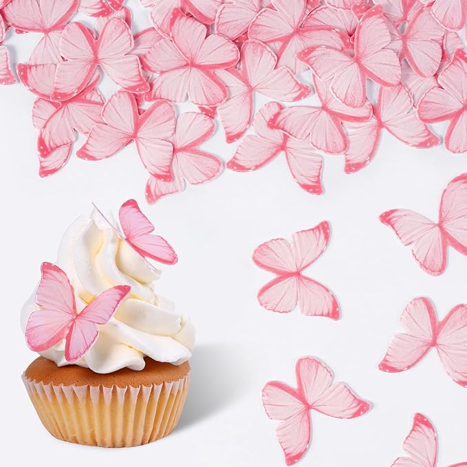 Pink Butterfly Decorations, 60 Pcs Edible Butterflies, edible wafer paper butterflies, pink butterfly for cupcake toppers, cake, ice cream topper by Sujoygar
