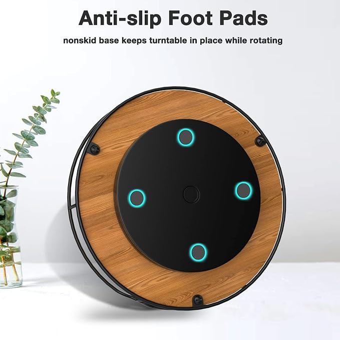 Lazy Susan Turntable Organizer with Anti-Slip Mat for Cabinet Pantry Kitchen Countertop Refrigerator Office, Pine Wood, 10", Carbonized Black - Image 3