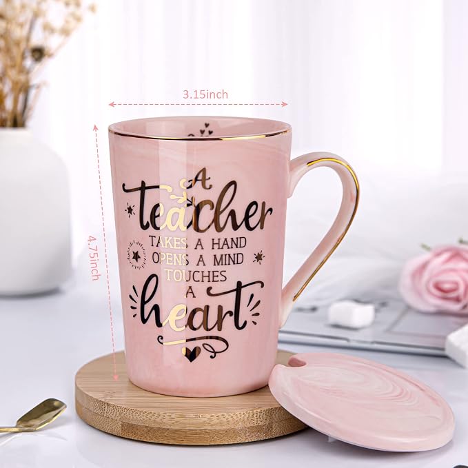 Unique Teacher Appreciation Gifts for Women, Best Teachers Mug for Teachers | 14oz Pink Marble Ceramic Gold Print Teacher Cup, End of Year Birthday Retirement Graduation from Student, Nice Gift Boxed - Image 2