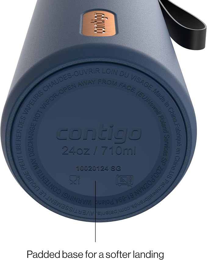 Contigo AutoSeal 24 oz Stainless Steel Vacuum-Insulated Water Bottle with Leakproof Push-Button Spout & Lock, Carry Strap, BPA-Free & Lead-Free, Dishwasher Safe - Image 4