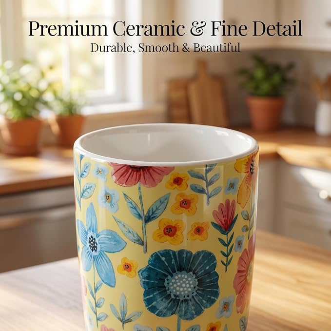 Topadorn 17oz Ceramic Travel Mug with Lid, Floral Coffee Mug | Large Ceramic Travel Cup, Microwave & Dishwasher Safe, Gift Box Included - Image 3