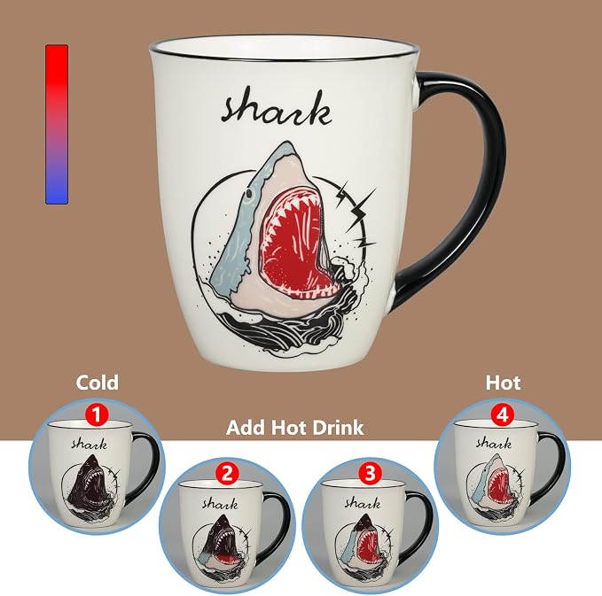 Shark Heat Changing Coffee Mug Cool Color Changing Mug Ceramic Coffee Mug Gifts for Men Women Black and White - Image 3