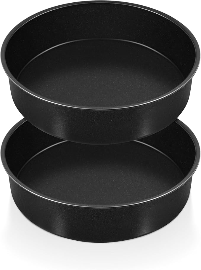 P&P CHEF 8 Inch Cake Pan Set, Non-stick Baking Pans for Cake, 2Pcs | Round Cake Baking Tins for Tier Smash Cakes, Bread, Non-Toxic & Solid, Stainless Steel Core & Leak-Proof, Black by PPCHEF