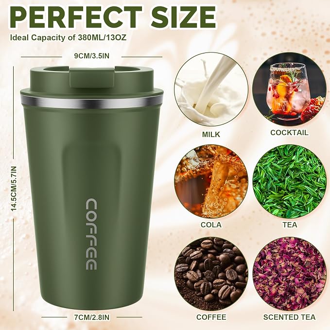 CS COSDDI 12 oz Stainless Steel Vacuum Insulated Tumbler - Coffee Travel Mug Spill Proof with Lid - coffee Cup for Keep Hot/Ice Coffee,Tea and Beer (Green) - Image 2