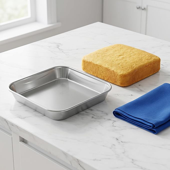 ibasenice 4pcs Stainless Steel Bakeware, Non-Stick Baking Cake Trays for Toaster Oven: 5.5 X 5.5" Multipurpose Pastry Making Sheet for Bread/Cookie Baking - Image 4