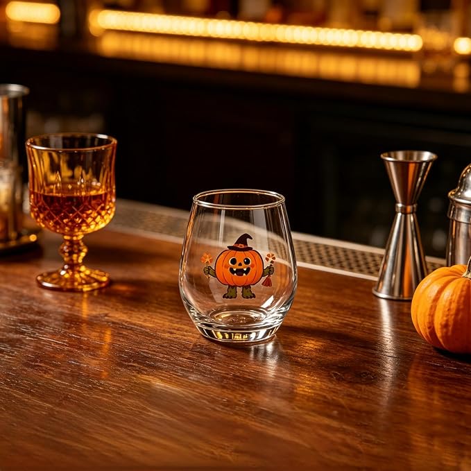 Halloween Stemless Wine Glass, Cute Pumpkin Ghost Cat Egg Shaped Tumbler, Clear Waterproof Printed Glassware, Festive Decorative Cup, Halloween Party Supplies & Holiday Gift for Women, A - Image 2