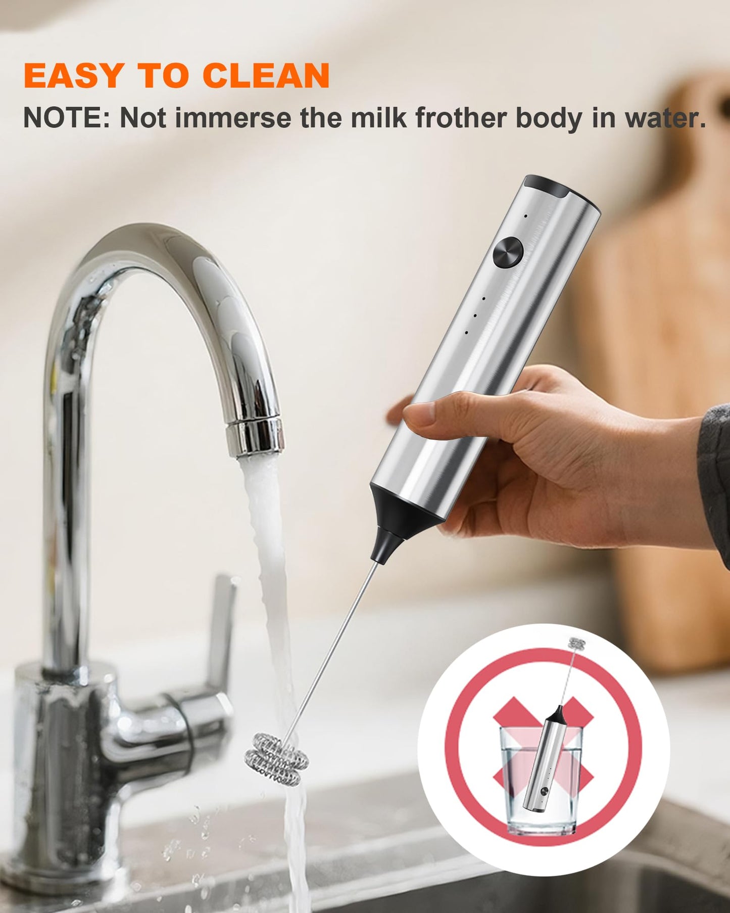 Rechargeable 3-Speed Milk Frother Wand (Black)