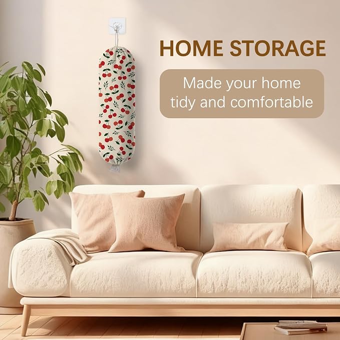 Plastic Bag Holder Cherry Bag Holder Dispenser, Plastic Grocery Bag Organizer & Wall Mount Paper Trash Bags Saver Storage for Kitchen Home Pantry Decor, Shopping Bags Storage Dispenser - Image 8