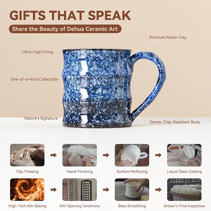 Unique Reactive Glaze Ceramic Coffee Mug - 15 oz Large Coffee Cup with Ergonomic Handle, Sakura Blue Ceramic Mug for Office & Home, Great Birthday Gift for Women, Men & Self-Care, Microwave Safe - Image 6