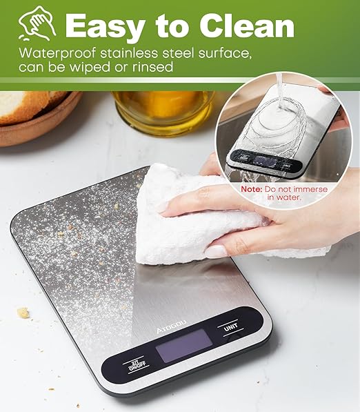 Atogou 0.01oz/33lb Food Scale, Digital Kitchen Scale with Full View LCD Display, Waterproof Stainless Steel Surface, for Cooking, Baking, Meal Prep Black&Grey