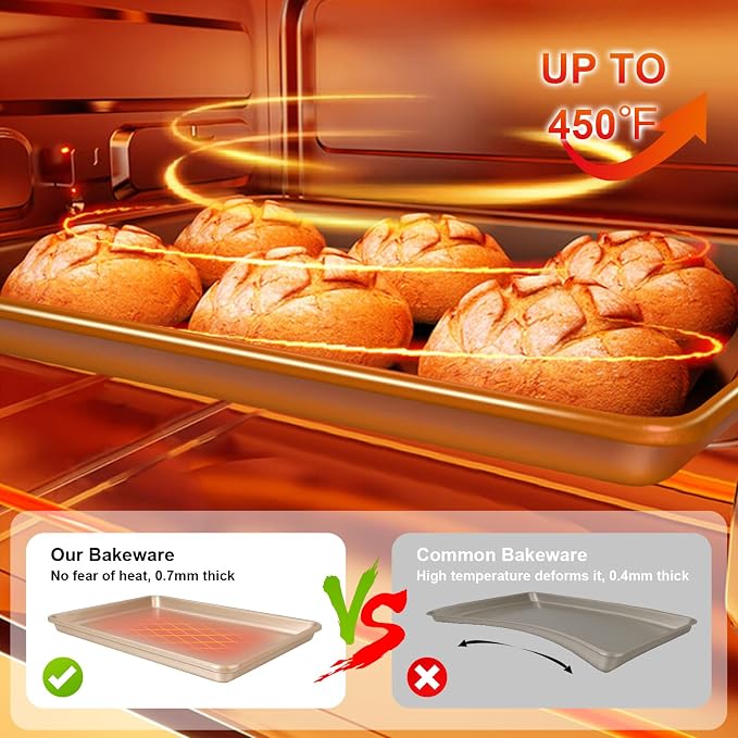 Baking Sheet Pan Set of 3, Nonstick Commercial Cookie Sheets for Baking | Commercial Half/Quarter/Jelly Roll Pans Replacement Toaster Oven Tray, Heavy Duty & Easy Clean - Image 6