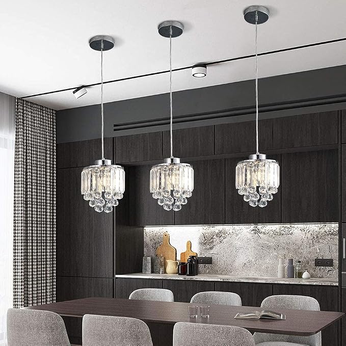 TFCFL 2 Pcs/3 Pcs Glass & Crystal Pendant Light with Crystal Beads Modern Light Glass Pendant Lighting Fixture for Kitchen Island Dining Room Cafe Shops Restaurants (3 Pcs-Clear) - Image 5