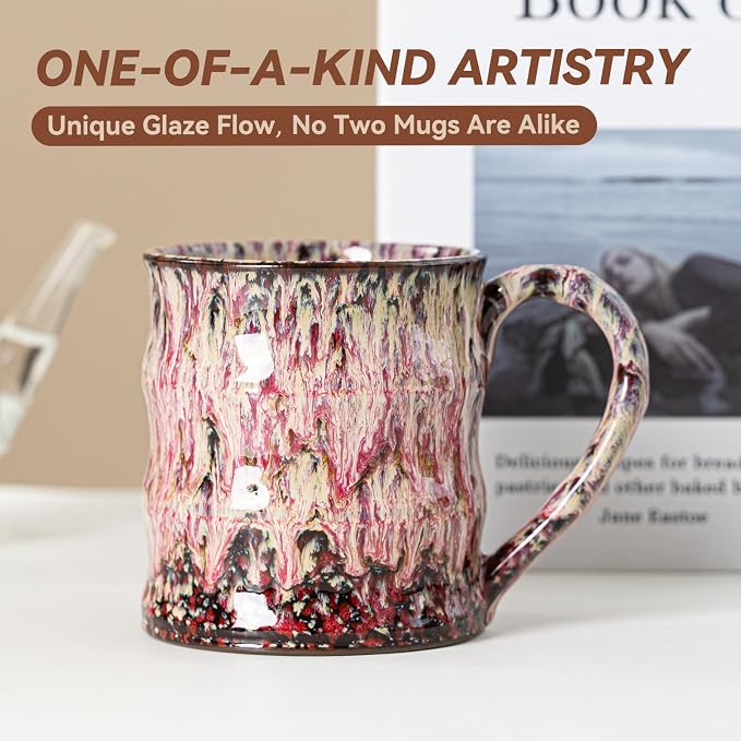 Unique Reactive Glaze Ceramic Coffee Mug - 15 oz Large Coffee Cup with Ergonomic Handle, Handmade Lava Red Ceramic Mug for Office & Home, Great Birthday Gift for Women, Men & Friends, Microwave Safe - Image 2