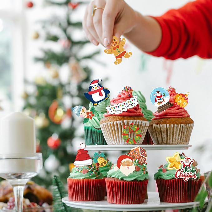 280pcs Edible Christmas Cake Decorations, 40 Designs Edible Wafer Xmas Cupcake Decorations Santa Claus Elk Gingerbread Man Snowman Bell Cake Toppers for Christmas Cake Decor Party Supplies - Image 6