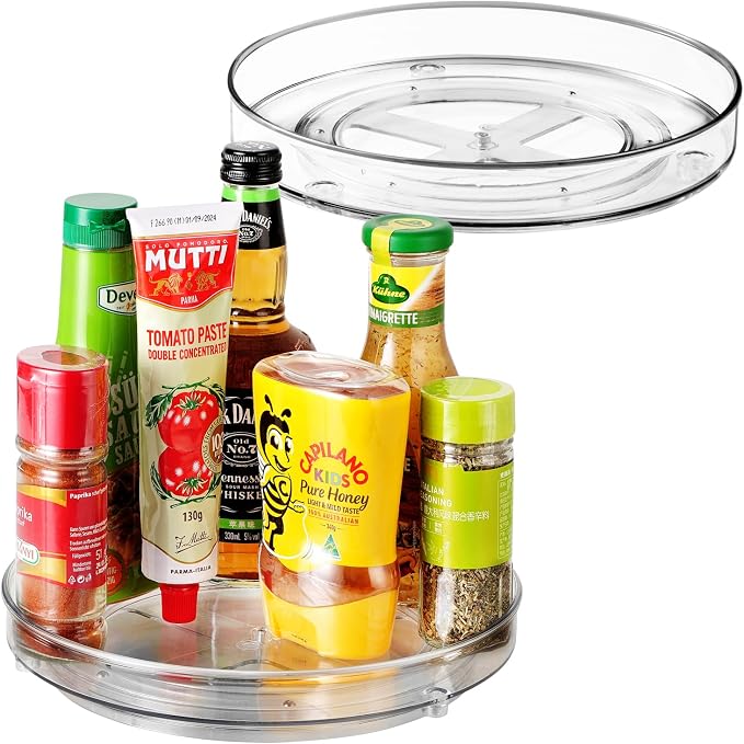 Amolliar Lazy Susan Organizer, 9" 2Pack, Rotating Turntable for Cabinet, Kitchen, Fridge, Bathroom, Vanity, Makeup, Pantry Organizer Storage, Spice Rack Container for Condiment, Under Sink Organizer by Amolliar