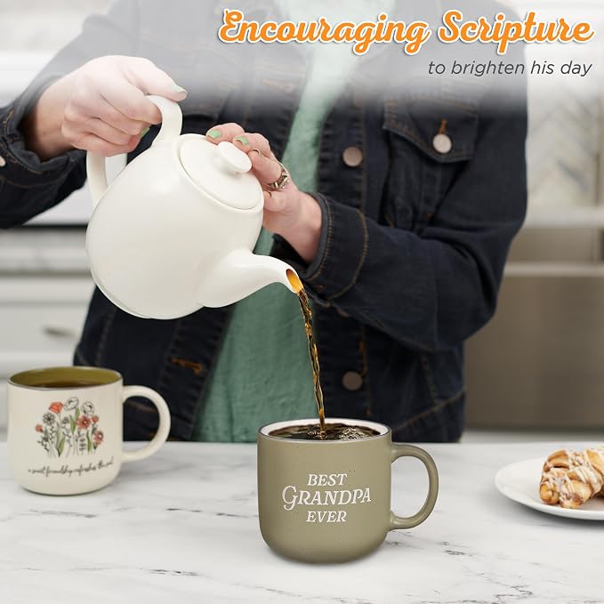 Christian Art Gifts Large Ceramic Coffee & Tea Mug for Grandfathers: Best Grandpa Ever Encouraging Bible Verse for Men, Microwave & Dishwasher Safe, Non-toxic Sturdy Cup, Sage Green & White, 14 oz. - Image 4