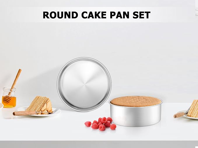Leonyo 9½ Inch Cake Pan 2 Pack, Round Baking Pan Stainless Steel Layer Birthday Wedding Cake Oven Pans, Bakeware Set for baking, Even Heating, Non Toxic & Healthy, Heavy-Duty, Dishwasher Safe - Image 7
