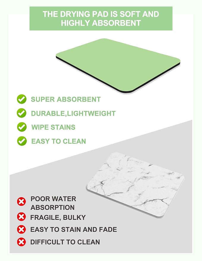Dish Drying Mat for Kitchen Counter, Pad with Rubber Backed(Green,17x 31.5) | Hide Stain Anti Absorbent for Kitchen Counter, Non-slip Drying Mat for Coffee Machine Dish Rack - Image 3