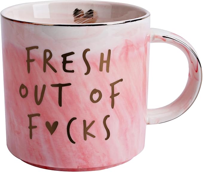 Funny Coffee Mugs Gifts for Women - Sarcastic Novelty Cups Gag Gift for Friends, Coworkers, Boss, Employee, Human Resources - Fresh Out Of - Inappropriate Cute Pink Marble Mug, 11.5oz Coffee Cup by Hendson