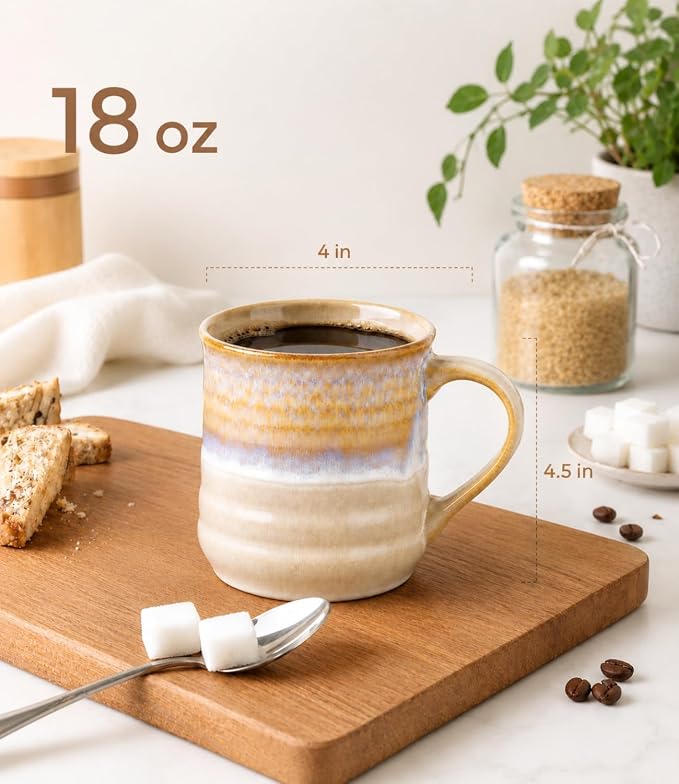 GBhome 18oz Large Coffee Mug, Handmade Ceramic Coffee Mug for Latte/Tea/Beer/Hot Cocoa, Dishwasher & Microwave Safe, Otameal - Image 3