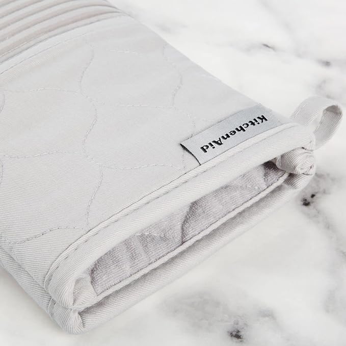 KITCHENAID Quilted Cotton Terry Cloth Oven Mitt, Pot Holder, Kitchen Towel 4-Pack Set, Heat Resistant, Silicone Grip, 16"x26", 7"x13" & 7"x10", Matte Grey - Image 7