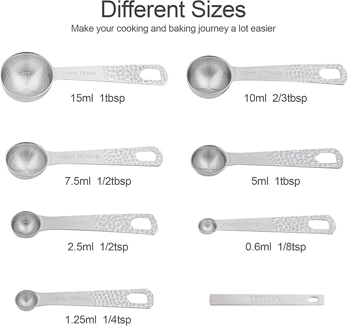 Measuring Cups and Spoons Set 14, 18/8 Stainless Steel Measuring Cups and Spoons Set for Baking & Kitchen, Metric & US Measure 6 Cups & 7 Spoons with Leveler