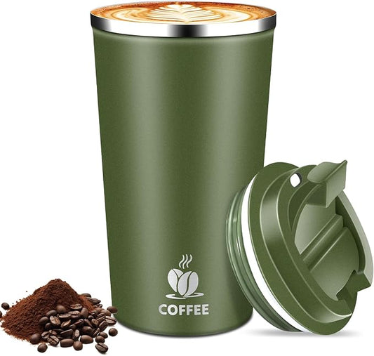 17oz Insulated Travel Coffee Mug with Flip Lid – Leakproof Stainless Steel Insulated Coffee Tumblers, Reuable Coffee Cup for Hot & Cold Drinks, Perfect for Camping & On-the-Go by Hwawhin
