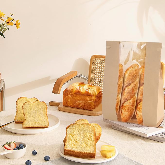 50 Pack Paper Sourdough Bread Loaf Bags 13.8x8.3x3.5 Inch Bakery Bags with Window for Baked Food Packaging Storage - Image 4